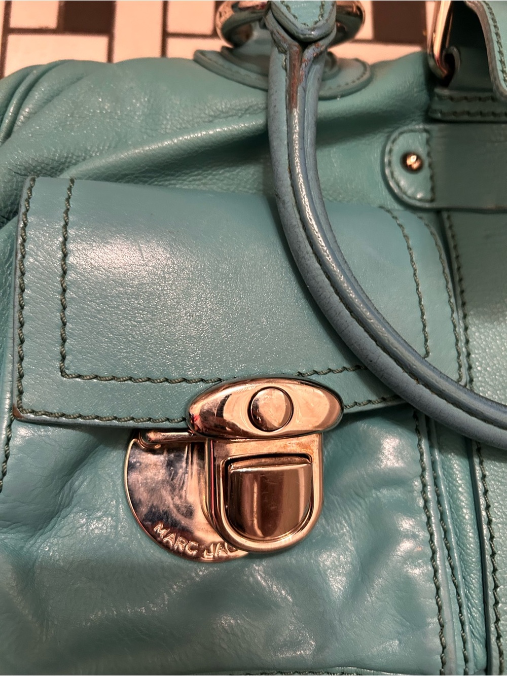 Marc Jacobs made in Italy turquoise Leather Tote Satchel - Picture 2 of 16